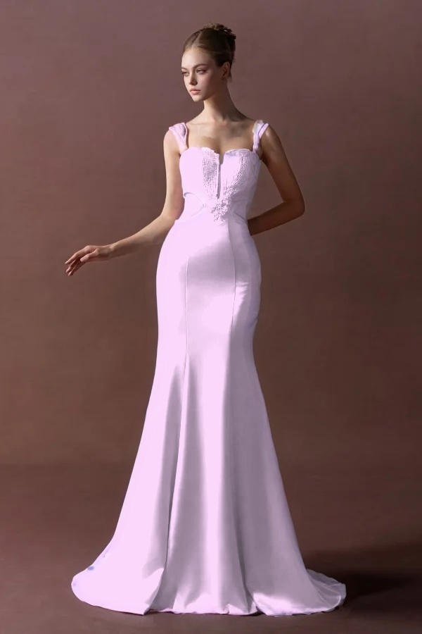 Straps Sleeveless Long Mermaid Prom Dress With Pleated Sequins