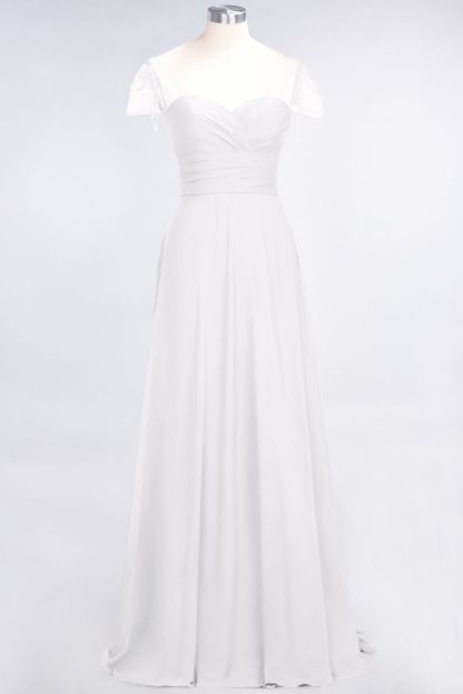 BMbridal Chic Chiffon Sweetheart Cap-Sleeves Ruffle Bridesmaid Dresses with Beadings-BMbridal