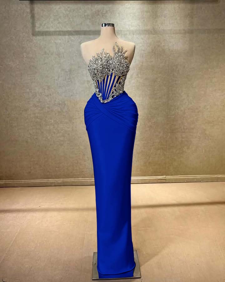 Strapless Sleeveless Long Mermaid Prom Dress With Beading Pleated