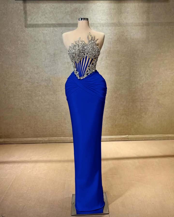 Strapless Sleeveless Long Mermaid Prom Dress With Beading Pleated