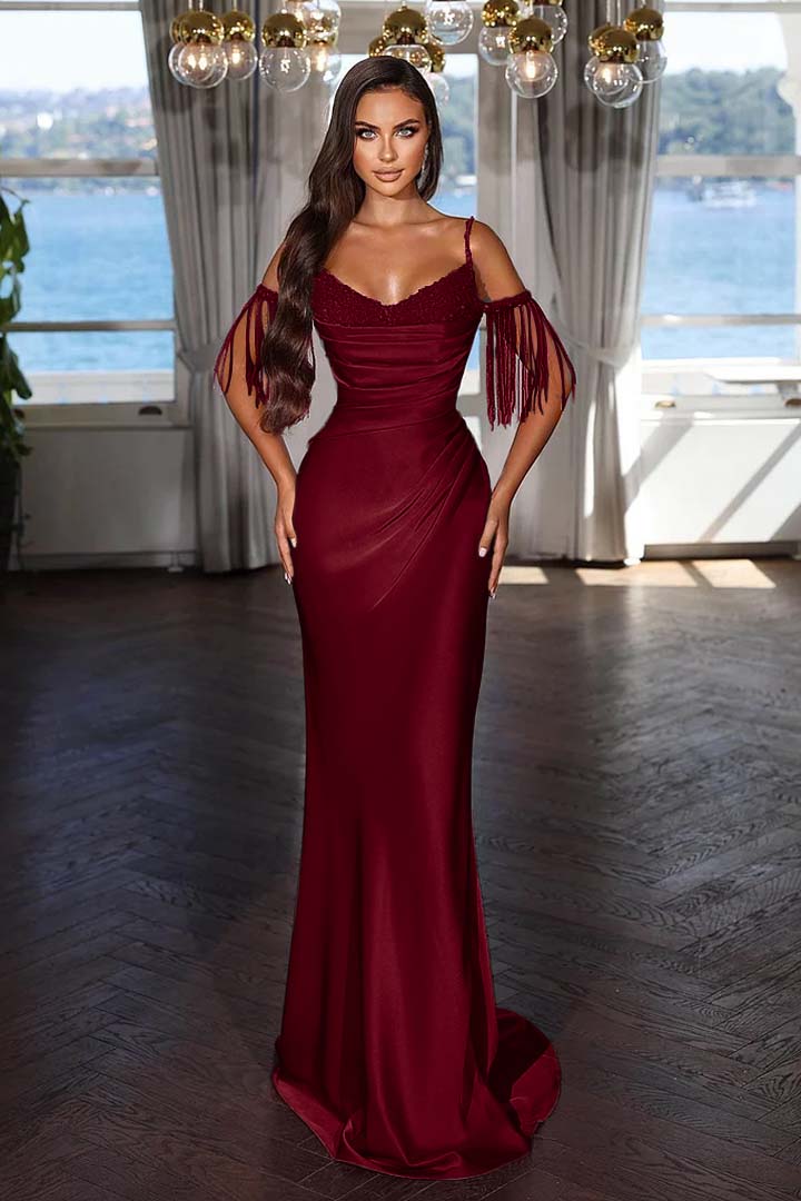 Off the Shoulder Sleeveless Mermaid Long Prom Dress With Tassel