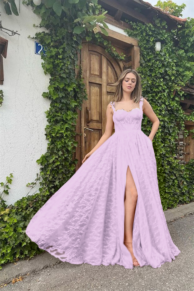 Straps Sleeveless Sweetheart Long Prom Dress With High Split