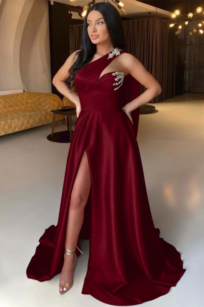 Front Split One Shoulder Sleeveless Mermaid Prom Dress With Beadings Online