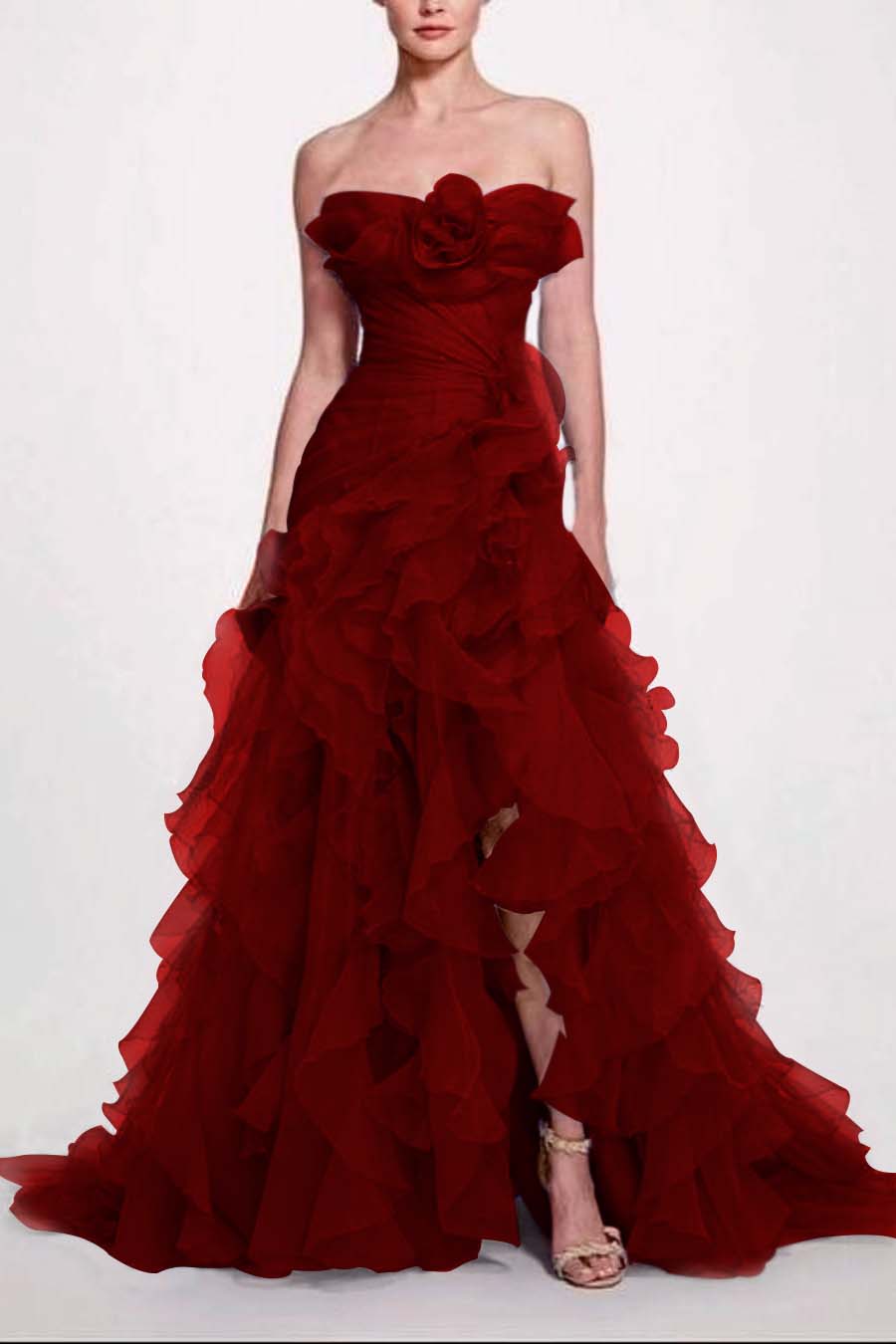 Strapless Sleeveless Long High Split Prom Dress With Pleated