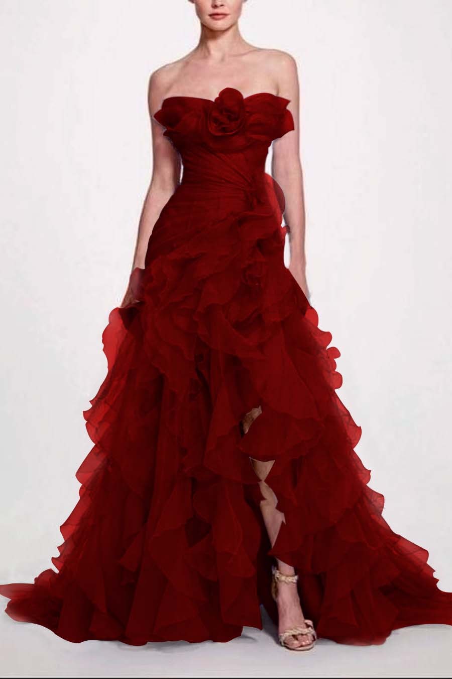 Strapless Sleeveless Long High Split Prom Dress With Pleated