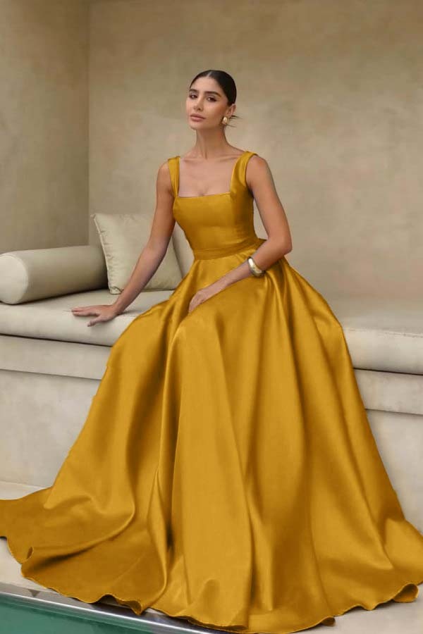 Stain Straps Sleeveless A Line Long Prom Dress With Pleated