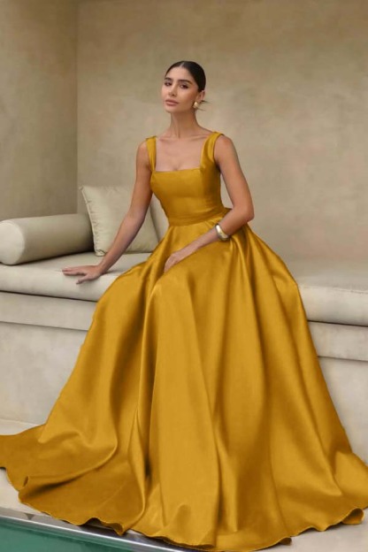 Stain Straps Sleeveless A Line Long Prom Dress With Pleated