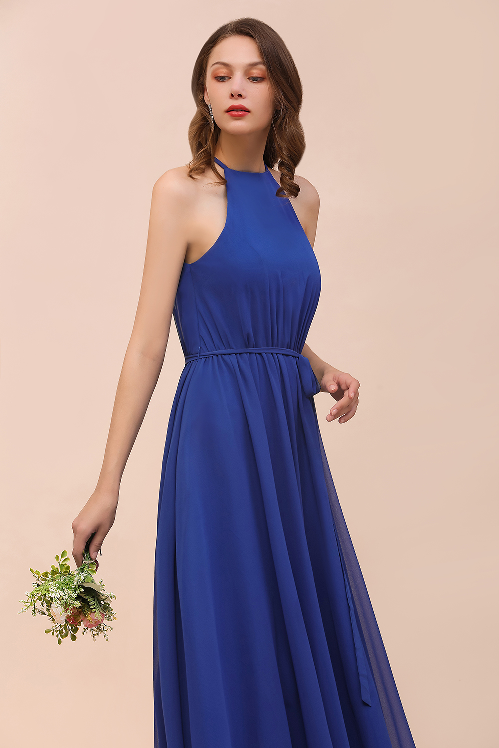 BMbridal Gorgeous Affordable Chiffon Ruffle Royal Blue Bridesmaid Dress-BMbridal