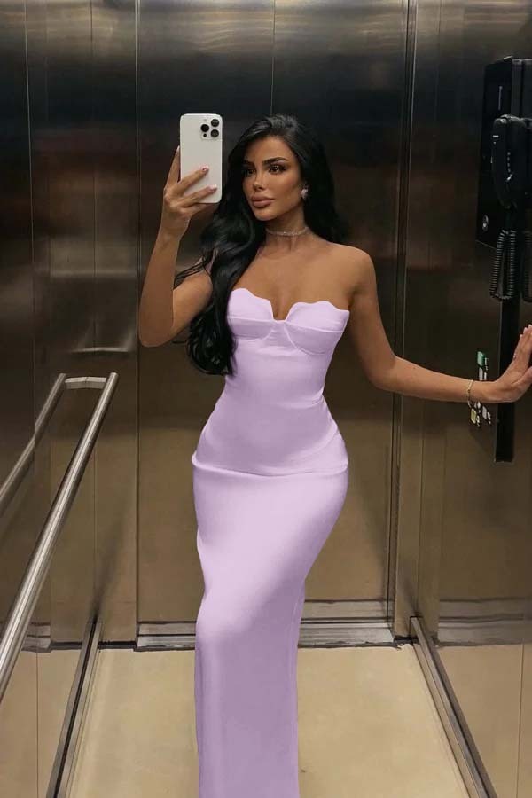 White Strapless Sleeveless Long Mermaid Prom Dress With Pleated