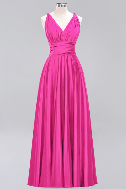 BMbridal Chic Burgundy Satin Long Bridesmaid Dresses With One Shoulder-BMbridal