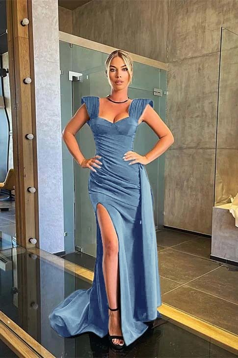 Charming Mermaid Black Sleeveless Prom Dress Long With Side Split Ruffles