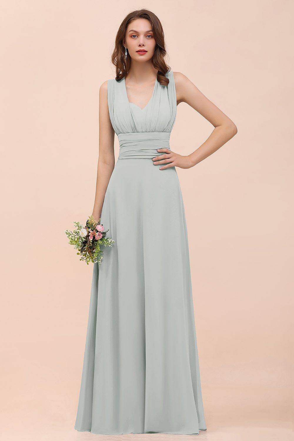 BMbridal New Arrival Dusty Blue Ruched Long Convertible Bridesmaid Dresses-BMbridal