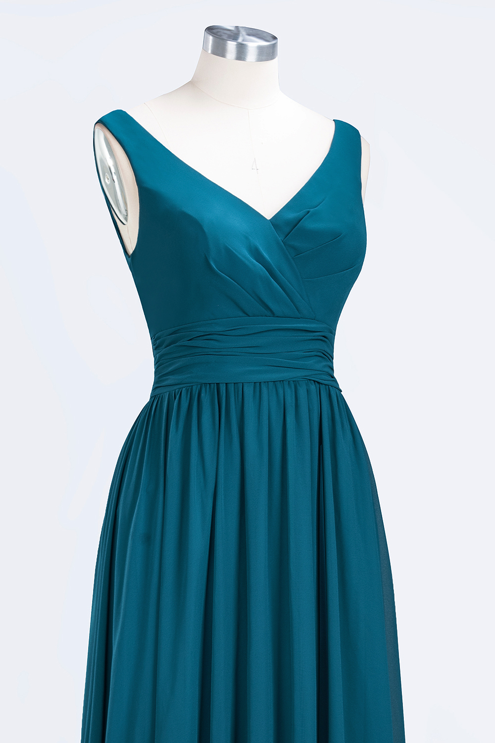 BMbridal Modest Sleeveless V-Neck Long Chiffon Bridesmaid Dress Online with Ruffle-BMbridal