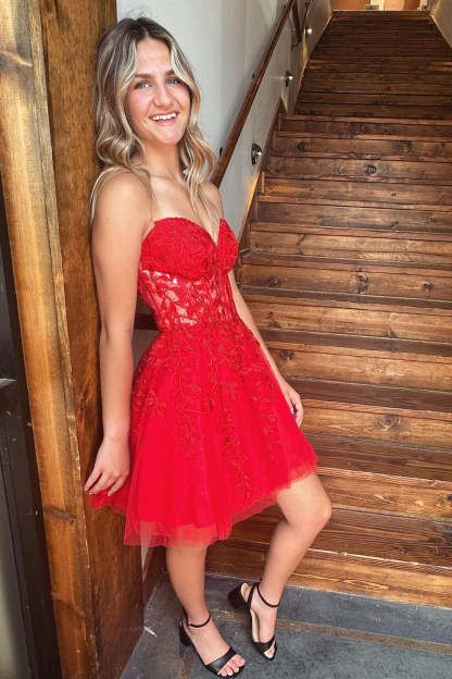 Sparkly Fuchsia Corset A-Line Tulle Short Homecoming Dress with Lace