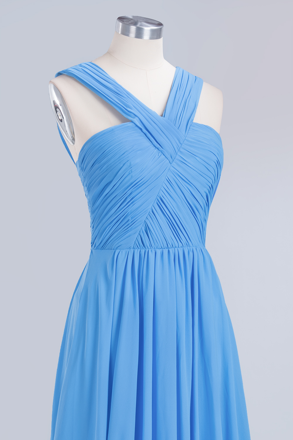 BMbridal Chic Crisscross Ocean Blue Junior Bridesmaid Dresses Affordable Chiffon Ruffle Maid of Honor Dresses-BMbridal