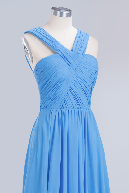 BMbridal Chic Crisscross Ocean Blue Junior Bridesmaid Dresses Affordable Chiffon Ruffle Maid of Honor Dresses-BMbridal