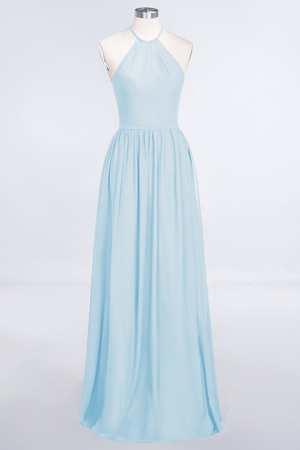 BMbridal Affordable Halter Sleeveless Long Burgundy Bridesmaid Dress with Ruffle-BMbridal