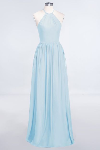 BMbridal Affordable Halter Sleeveless Long Burgundy Bridesmaid Dress with Ruffle-BMbridal