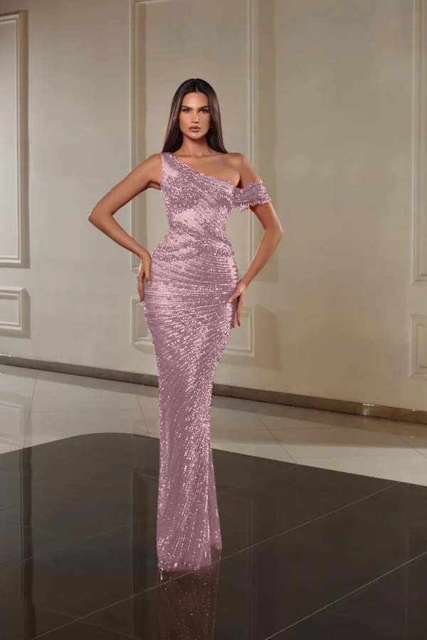 One Shoulder Sleeveless Long Mermaid Prom Dress With Beading