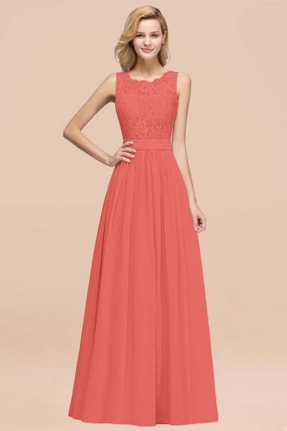 BMbridal Elegant Chiffon Lace Scalloped Sleeveless Ruffle Bridesmaid Dresses-BMbridal