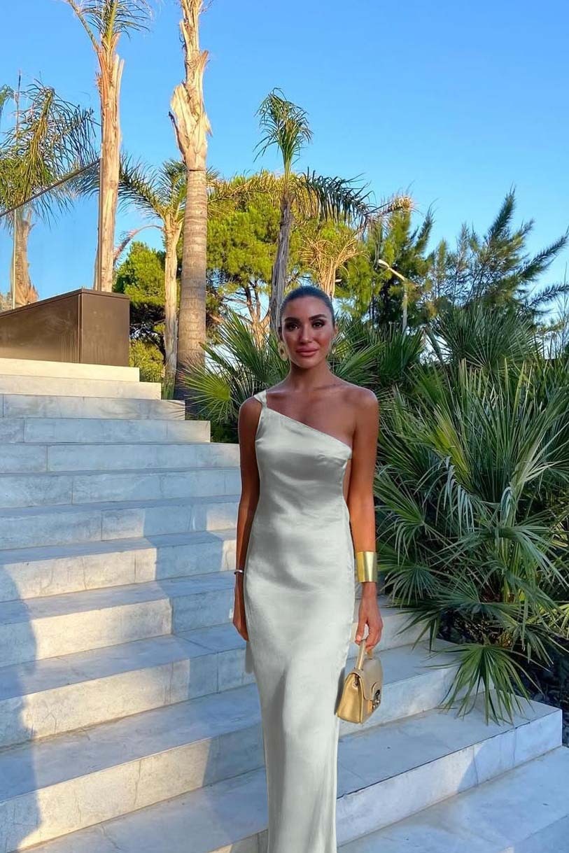 One Shoulder Backless Sleeveless Long Prom Dress With Pleated