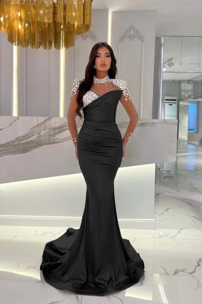 Dusty Blue Prom Dress Long Mermaid Tulle With Beading Ruffles