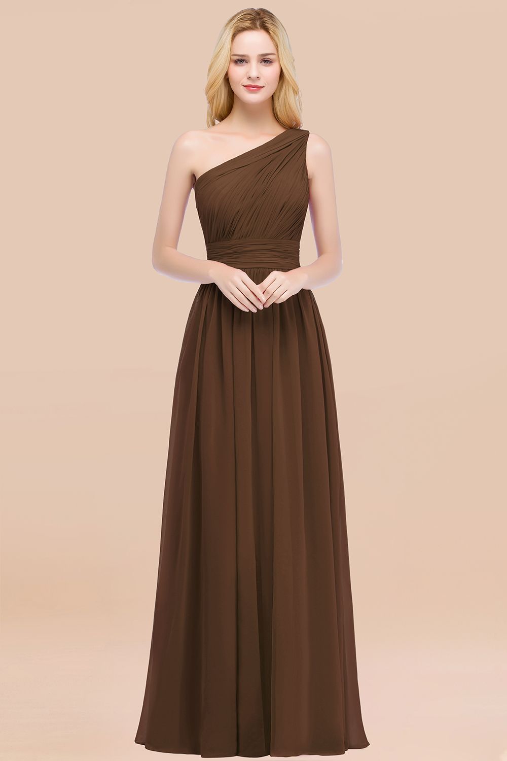BMbridal Chic One-shoulder Sleeveless Burgundy Chiffon Bridesmaid Dresses Online-BMbridal
