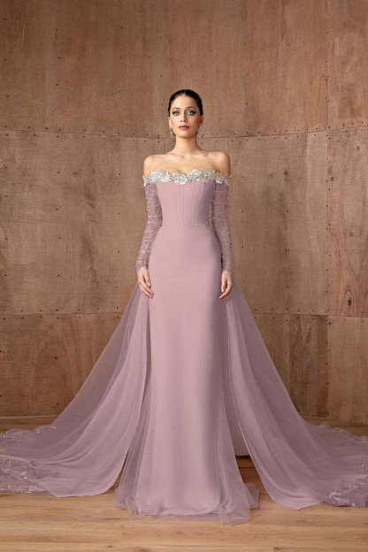 Strapless Long Sleeves Mermaid Long Prom Dress With Appliques