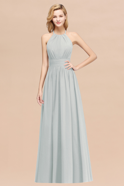 BMbridal Elegant High-Neck Halter Long Affordable Bridesmaid Dresses with Ruffles-BMbridal