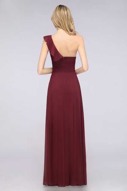 BMbridal Gorgeous Sweetheart Ruffle Burgundy Chiffon Bridesmaid Dress With One-shoulder-BMbridal