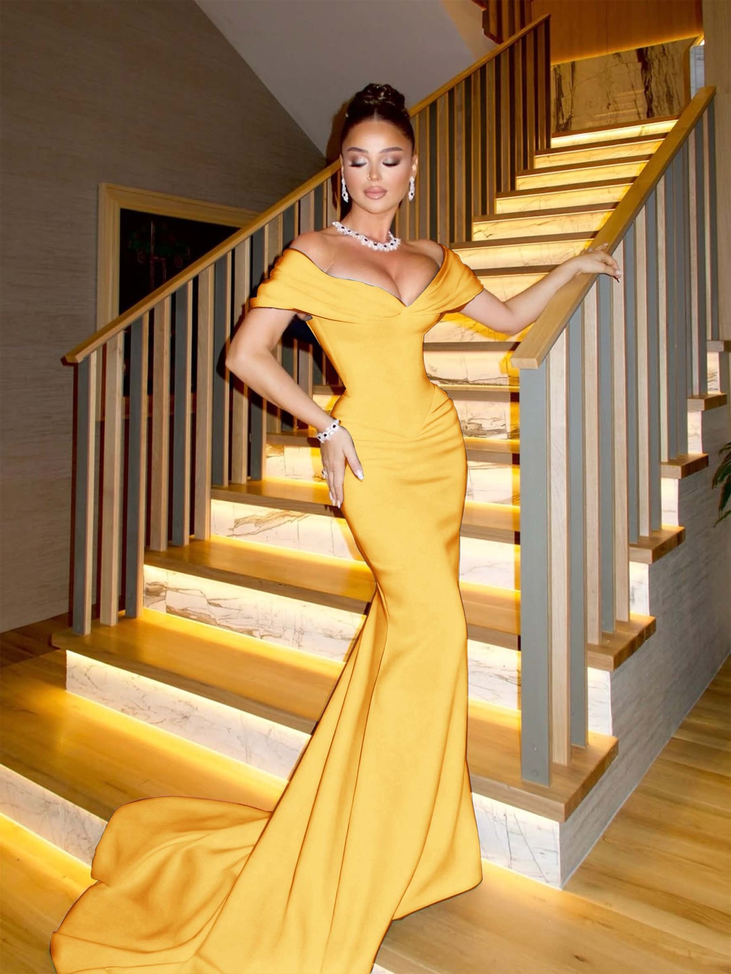 Off The Shoulder Sleeveless Long Mermaid Prom Dress With Pleated