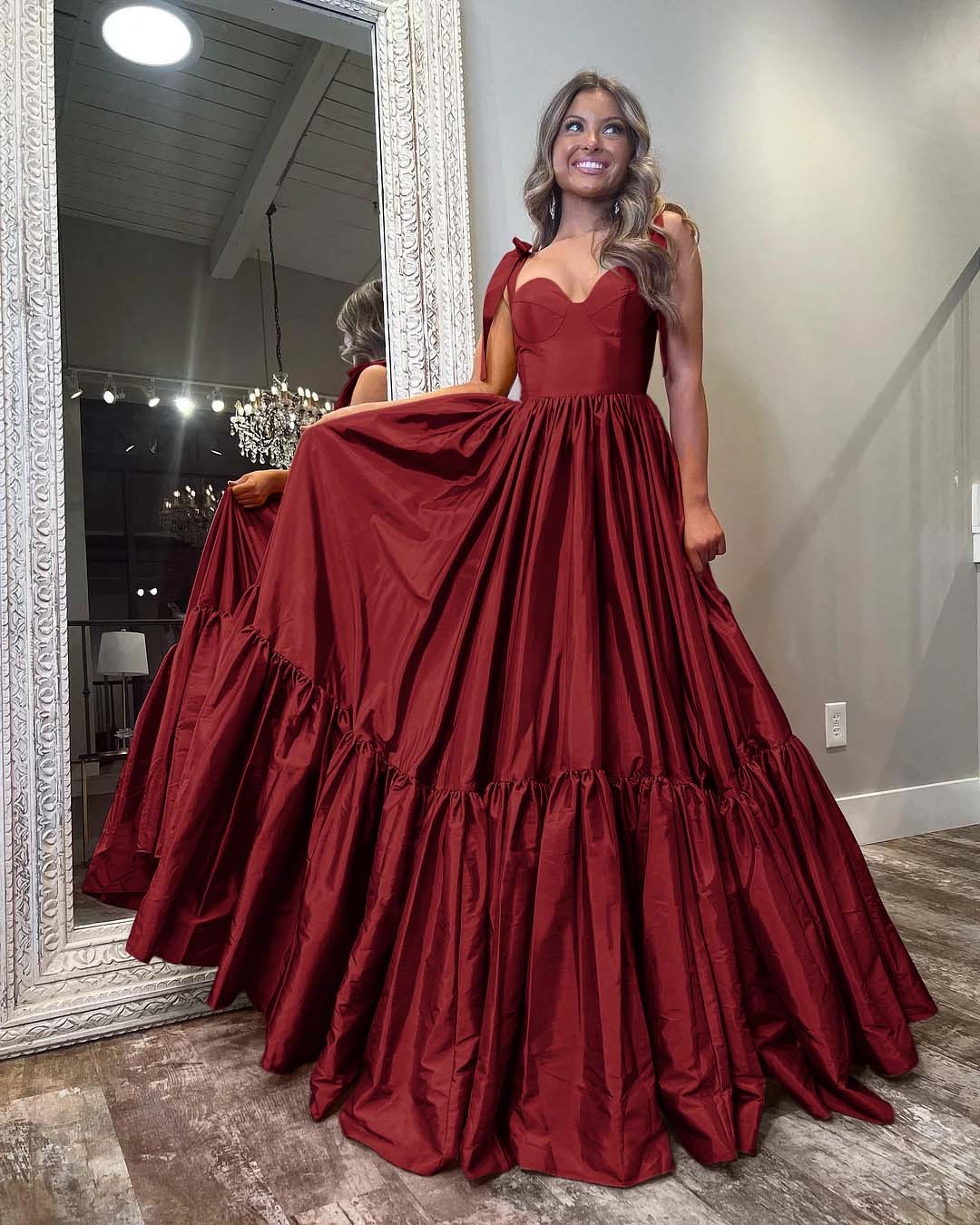 Sleeveless Straps Sweetheart Long Prom Dress With Ruffles Pleated