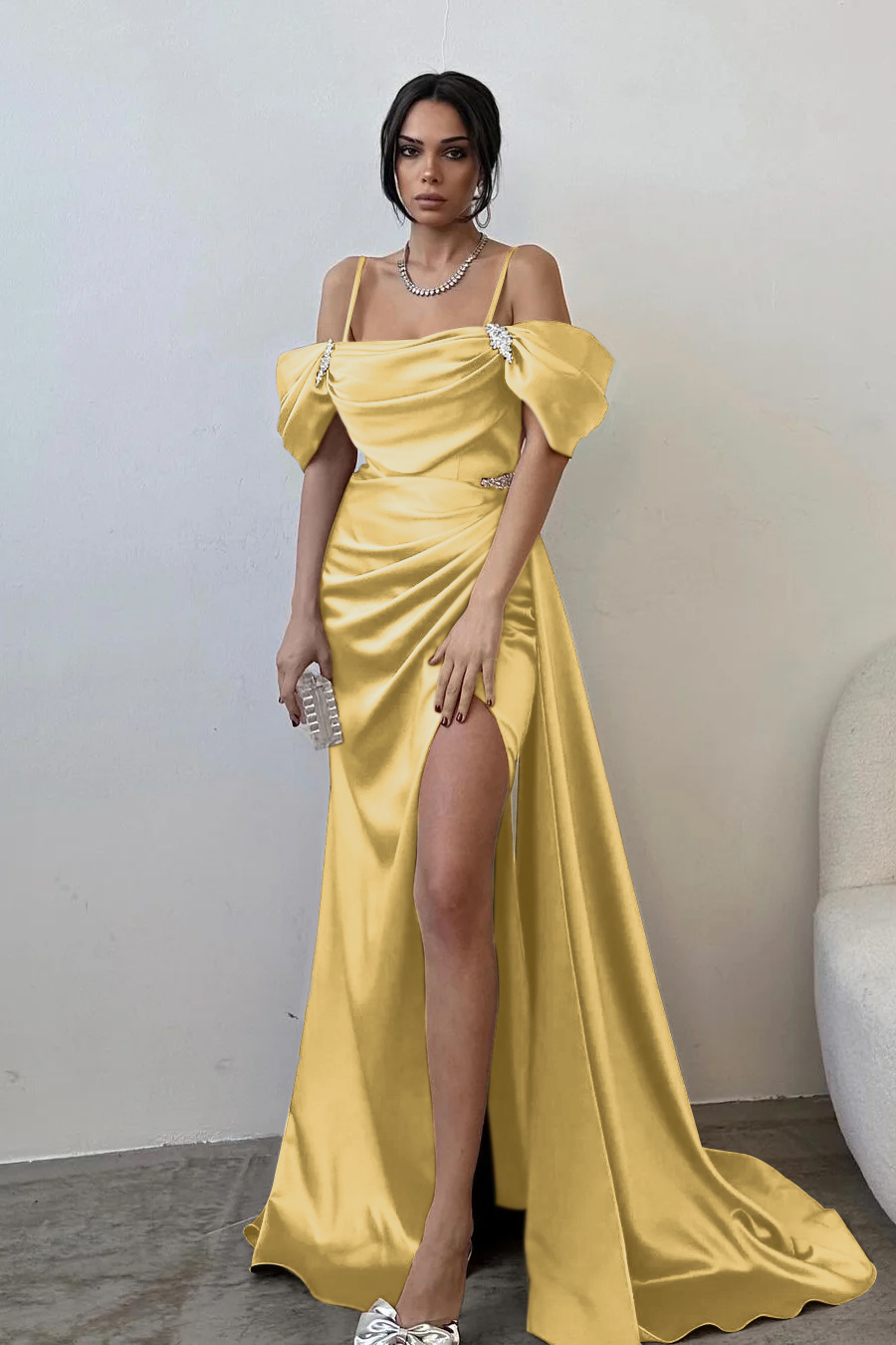 Off the Shoulder Sleeveless Beading Mermaid Long Prom Dress With Split