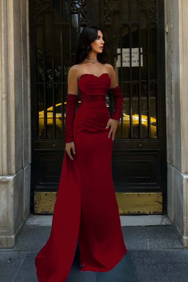 Sweetheart Strapless Sleeveless Long Mermaid Prom Dress With Pleated