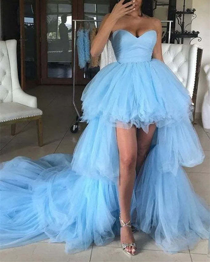 Strapless Sweetheart A-Line Princess Prom Dress with White Ruffles Floor-length