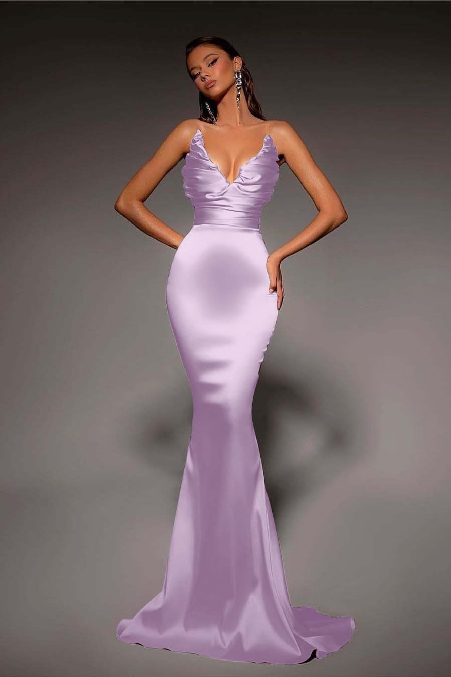 Strapless V Neck Sleeveless Long Mermaid Prom Dress With Pleated