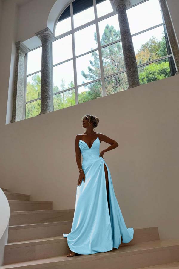 Strapless Sleeveless Long Mermaid Prom Dress With Split Pleated