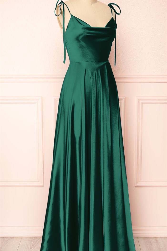 Simple Spaghetti Strap Sleeveless Prom Dress With Split Open Back
