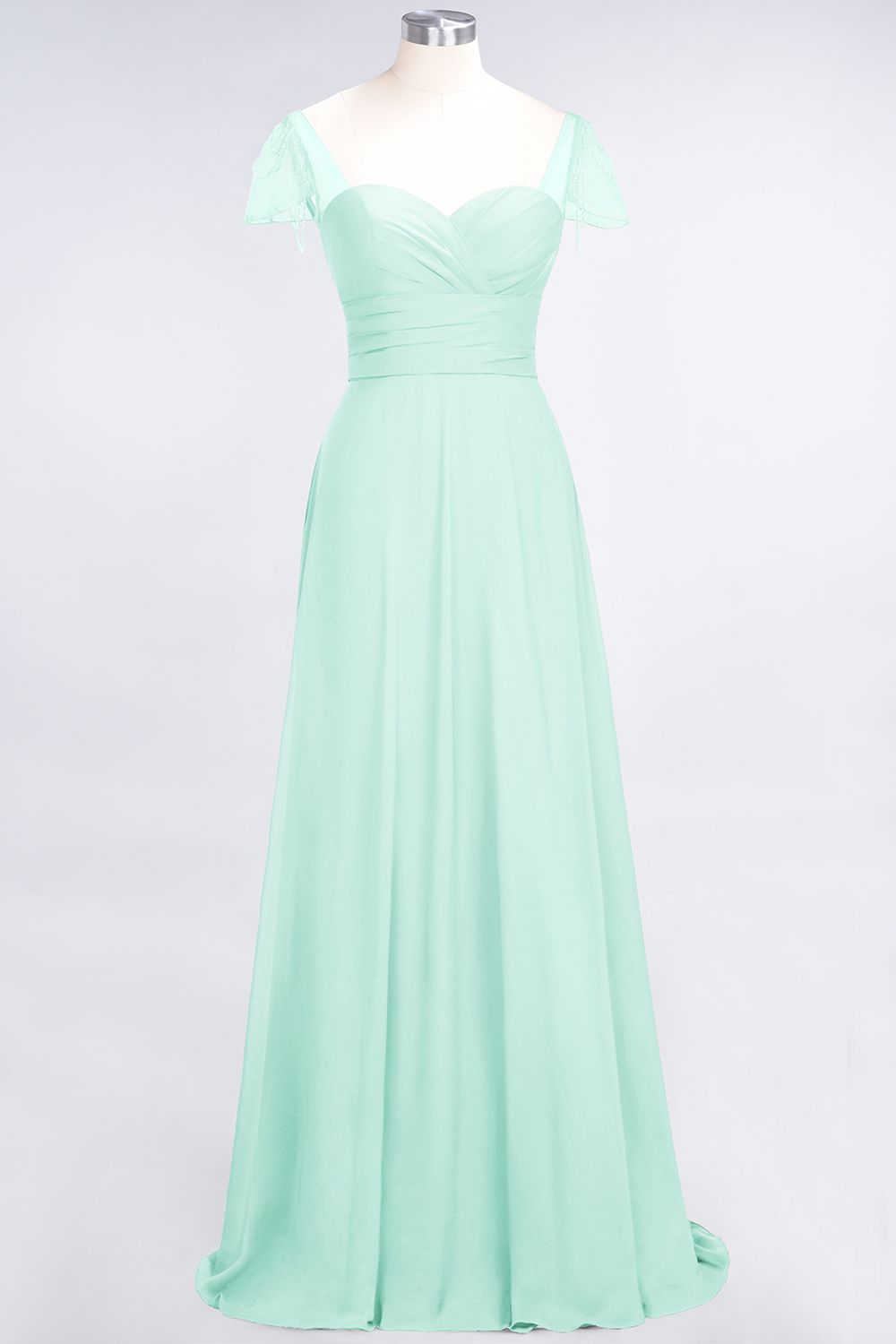 BMbridal Chic Chiffon Sweetheart Cap-Sleeves Ruffle Bridesmaid Dresses with Beadings-BMbridal