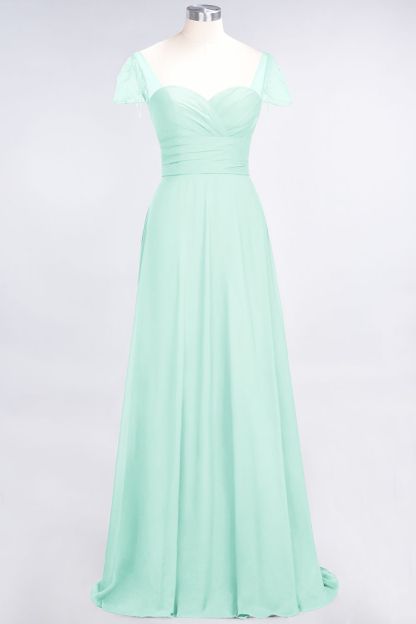 BMbridal Chic Chiffon Sweetheart Cap-Sleeves Ruffle Bridesmaid Dresses with Beadings-BMbridal