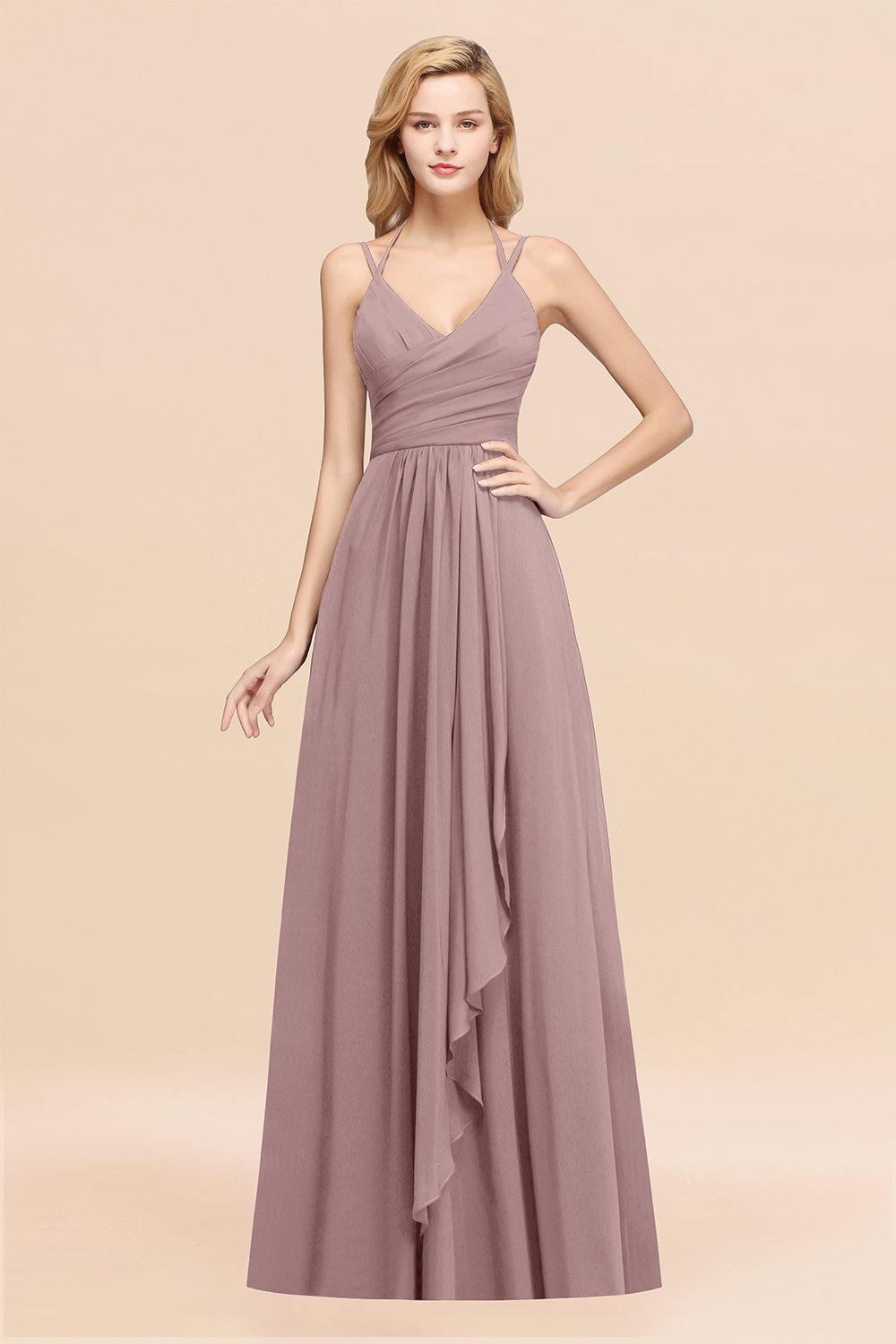 BMbridal Affordable Chiffon Burgundy Bridesmaid Dress With Spaghetti Straps-BMbridal