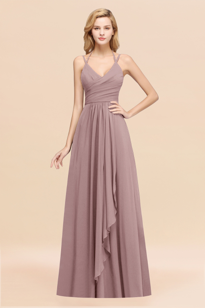 BMbridal Affordable Chiffon Burgundy Bridesmaid Dress With Spaghetti Straps-BMbridal