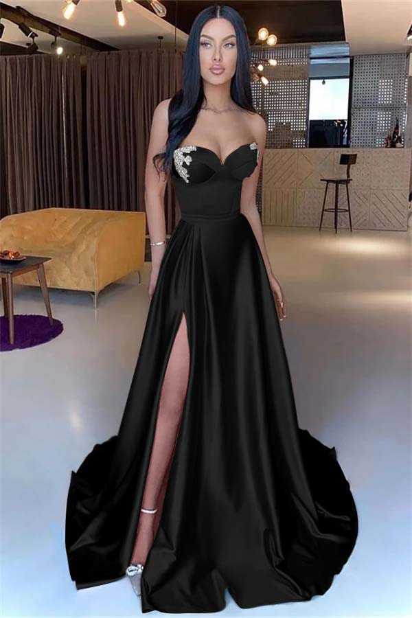 Sweetheart Yellow Strapless Mermaid Beadings Long Prom Dress With Split