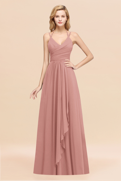 BMbridal Affordable Chiffon Burgundy Bridesmaid Dress With Spaghetti Straps-BMbridal
