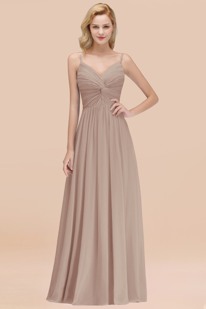 BMbridal Chic V-Neck Pleated Backless Bridesmaid Dresses with Spaghetti Straps-BMbridal