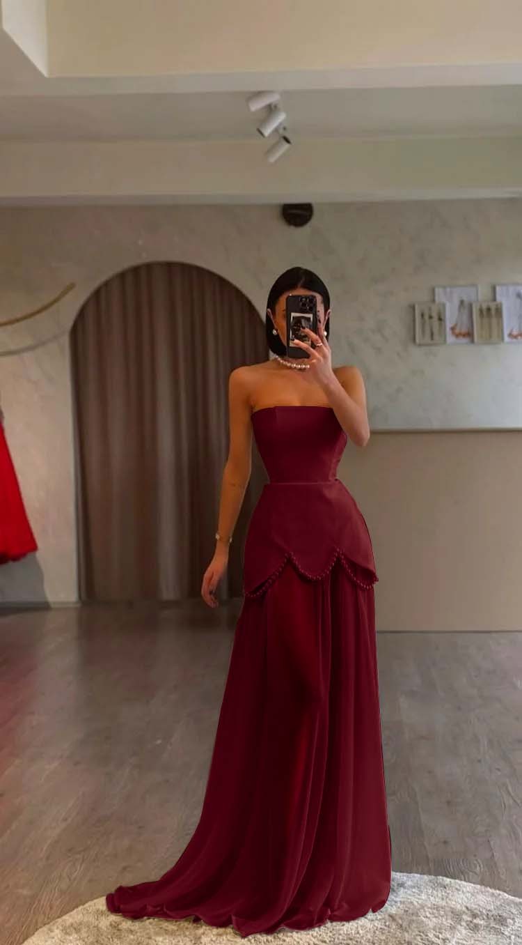 White Strapless Sleeveless Long Prom Dress With Pleated Beading