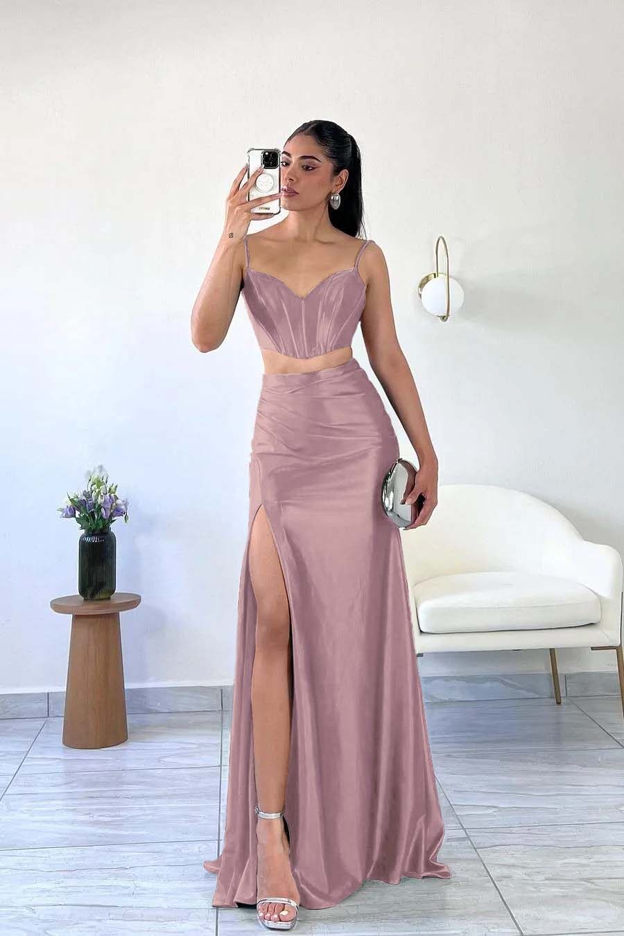 Spaghetti Strap Sleeveless Mermaid Long Prom Dress With Split