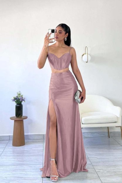 Spaghetti Strap Sleeveless Mermaid Long Prom Dress With Split