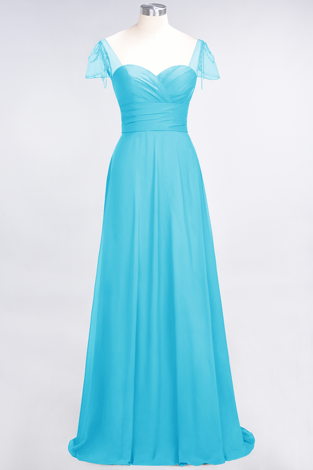 BMbridal Chic Chiffon Sweetheart Cap-Sleeves Ruffle Bridesmaid Dresses with Beadings-BMbridal