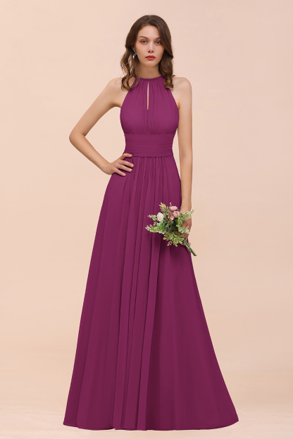 BMbridal Elegant Chiffon Jewel Ruffle Champagne Affordable Bridesmaid Dress Online-BMbridal